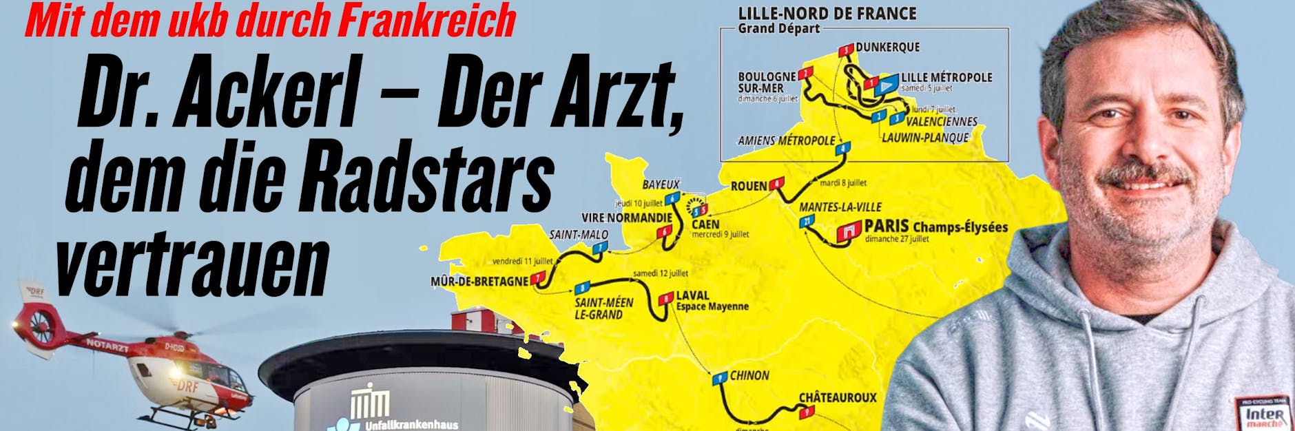 Die Tour de France gibt es im KURIER aus einer ganz besonderen Perspektive. Dr. Gerald Ackerl aus dem ukb Marzahn schreibt über seine persönlichen Eindrücke in Frankreich.