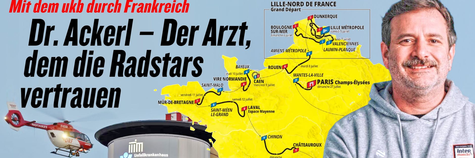 Die Tour de France gibt es im KURIER aus einer ganz besonderen Perspektive. Dr. Gerald Ackerl aus dem ukb Marzahn schreibt über seine persönlichen Eindrücke in Frankreich.