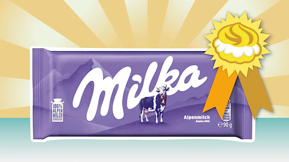 Auf Platz 1 beim Schmähpreis Goldener Windbeutel 2025:&nbsp; Die&nbsp; Milka Alpenmilch mit weniger Inhalt bei statter Preissteigerung.