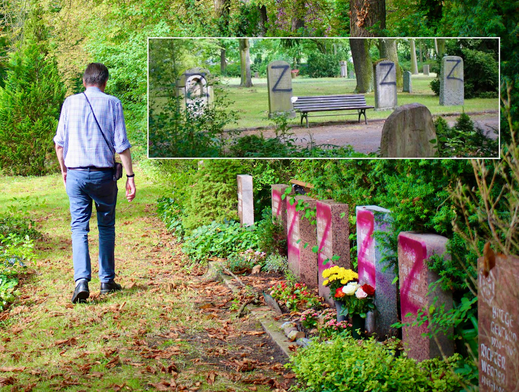 Sozialisten-Friedhof: Russische Kriegspropaganda auf 100 Grabsteinen