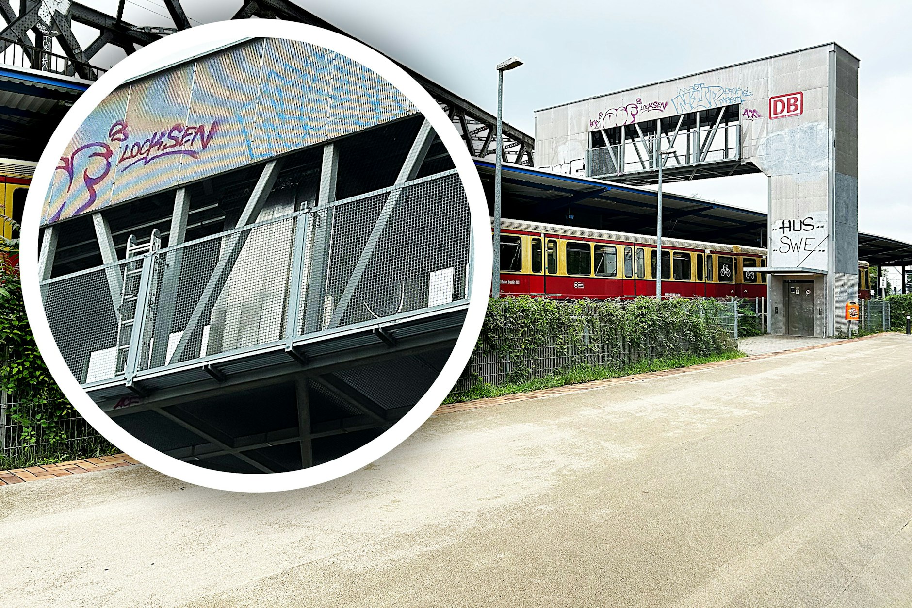 Bei dem sogenannten Peoplemover am Betriebsbahnhof Rummelsburg fährt die Kabine erst nach oben, dann waagerecht über die Gleise. Doch der Aufzug ist ständig kaputt.