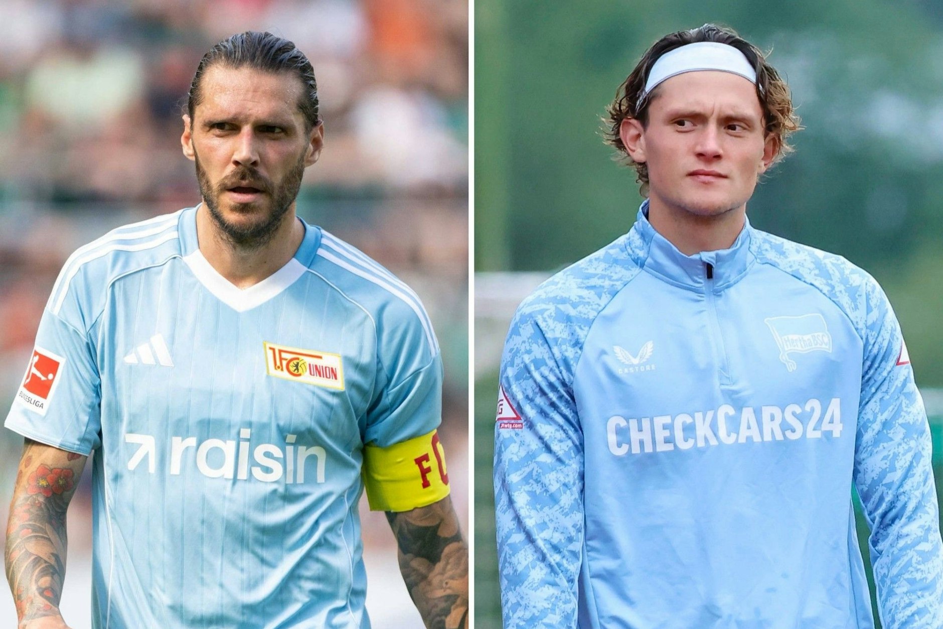 Gibt es doch gar nicht? Doch, in Berlin! Christopher Trimmel vom 1. FC Union und Fabian Reese von Hertha BSC sehen sich zum Verwechseln ähnlich.