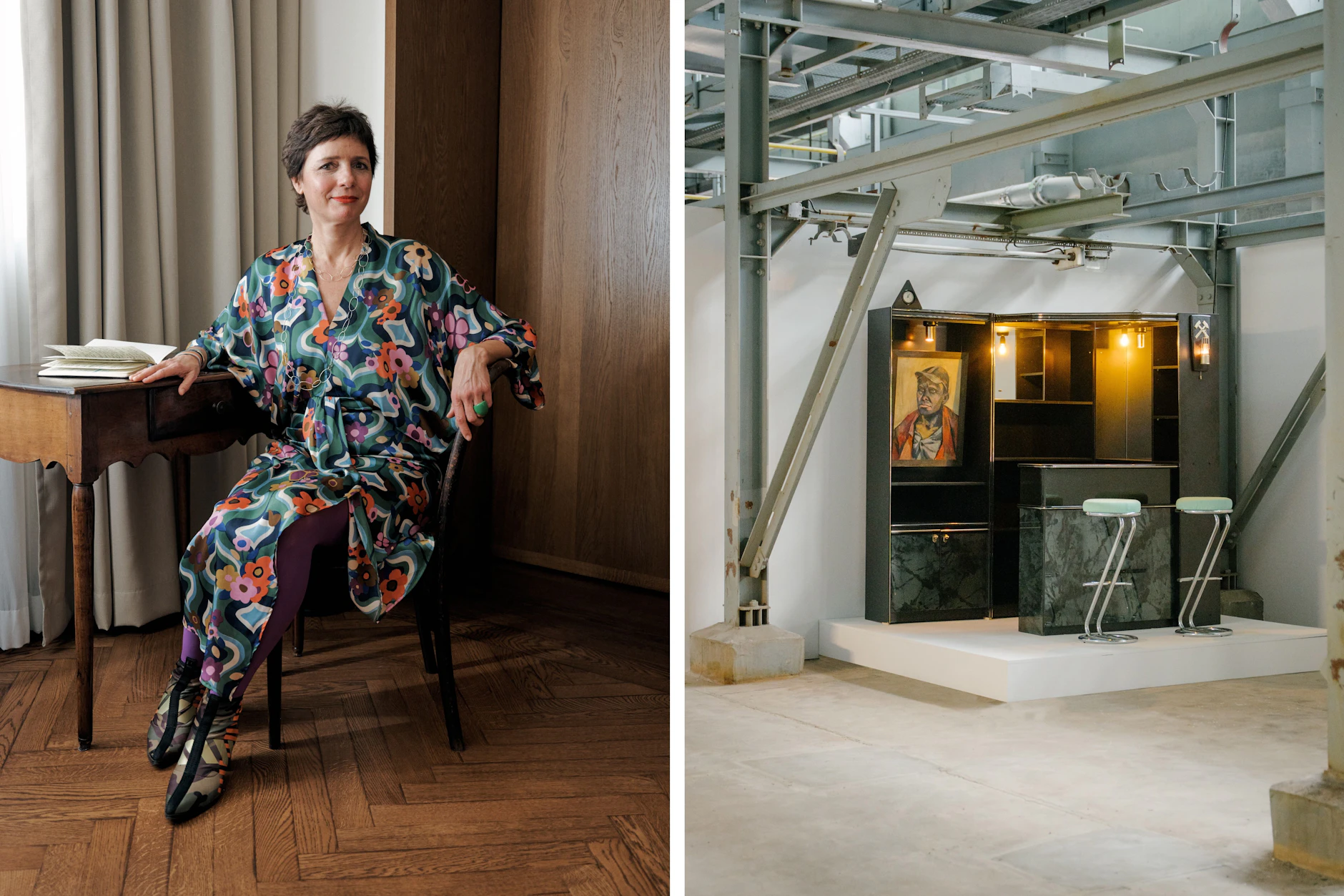 Links Annabelle von Oeynhausen im Château Royal Berlin, rechts Henrike Naumanns „Bergarbeiterkneipe“ in Chemnitz.