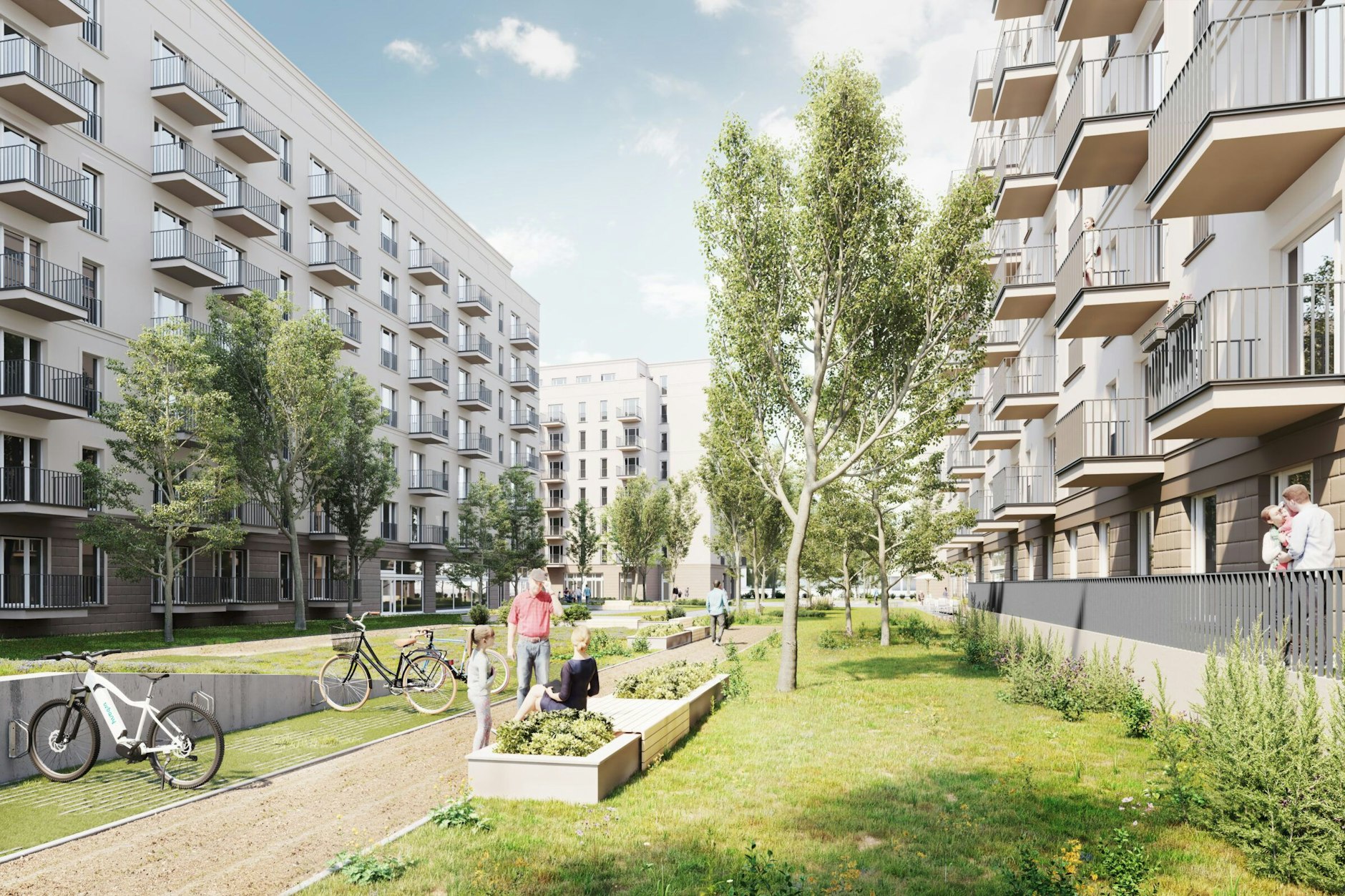 Die Gewobag-Neubauten an der Landsberger Allee werden sieben bis acht Geschosse hoch, verbunden durch eine gemeinsame Grünanlage.