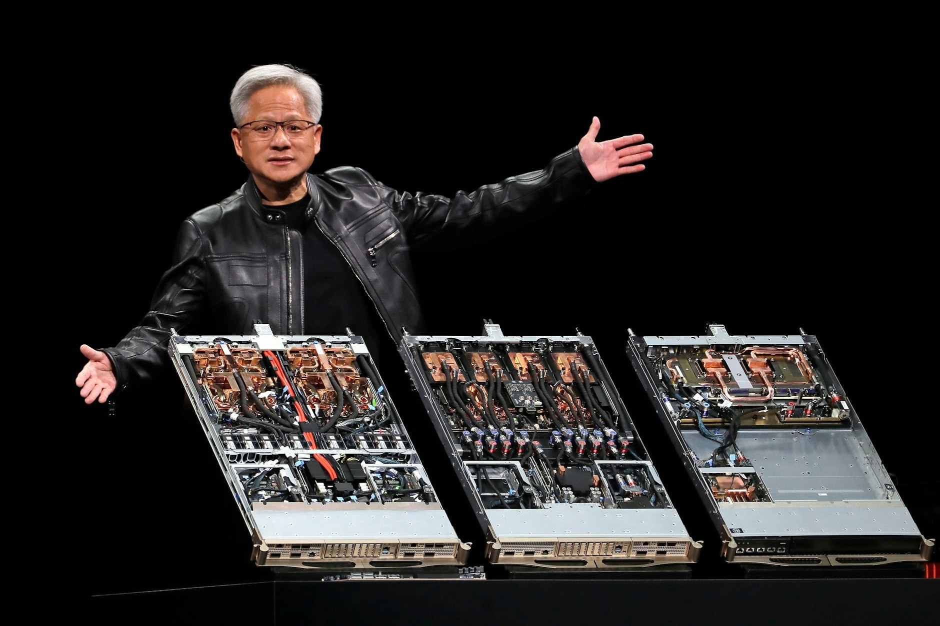 Jensen Huang, Präsident und CEO der Nvidia Corporation, hält eine Rede während der Messe Computex 2025 in Taipeh, Taiwan.