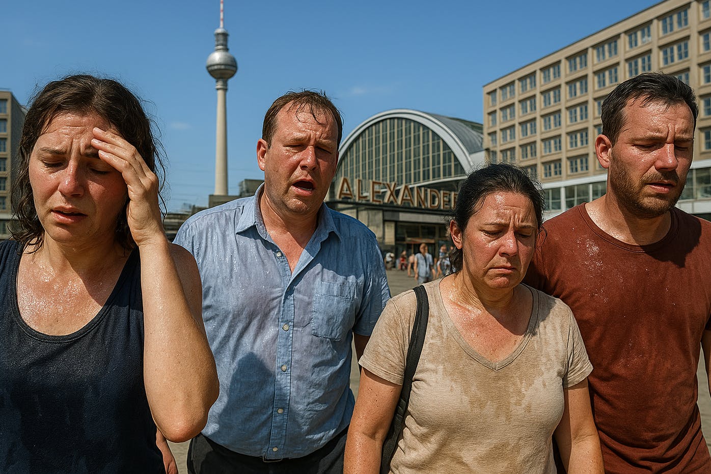 Auch die Berliner werden leiden: So stellt sich die künstliche Intelligenz die Menschen in der Hauptstadt während der neuen Hitzewelle vor.