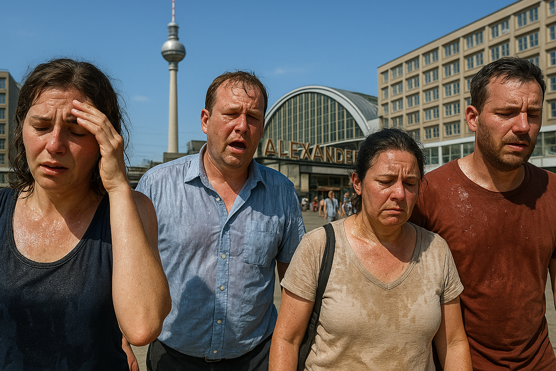 Auch die Berliner werden leiden: So stellt sich die künstliche Intelligenz die Menschen in der Hauptstadt während der neuen Hitzewelle vor.