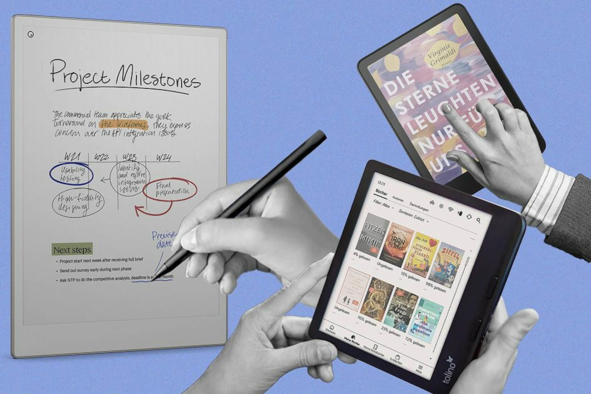 Alle Bücher immer mit dabei: Mit eBook-Readern hat das ständige Herumgeschleppe ein Ende.