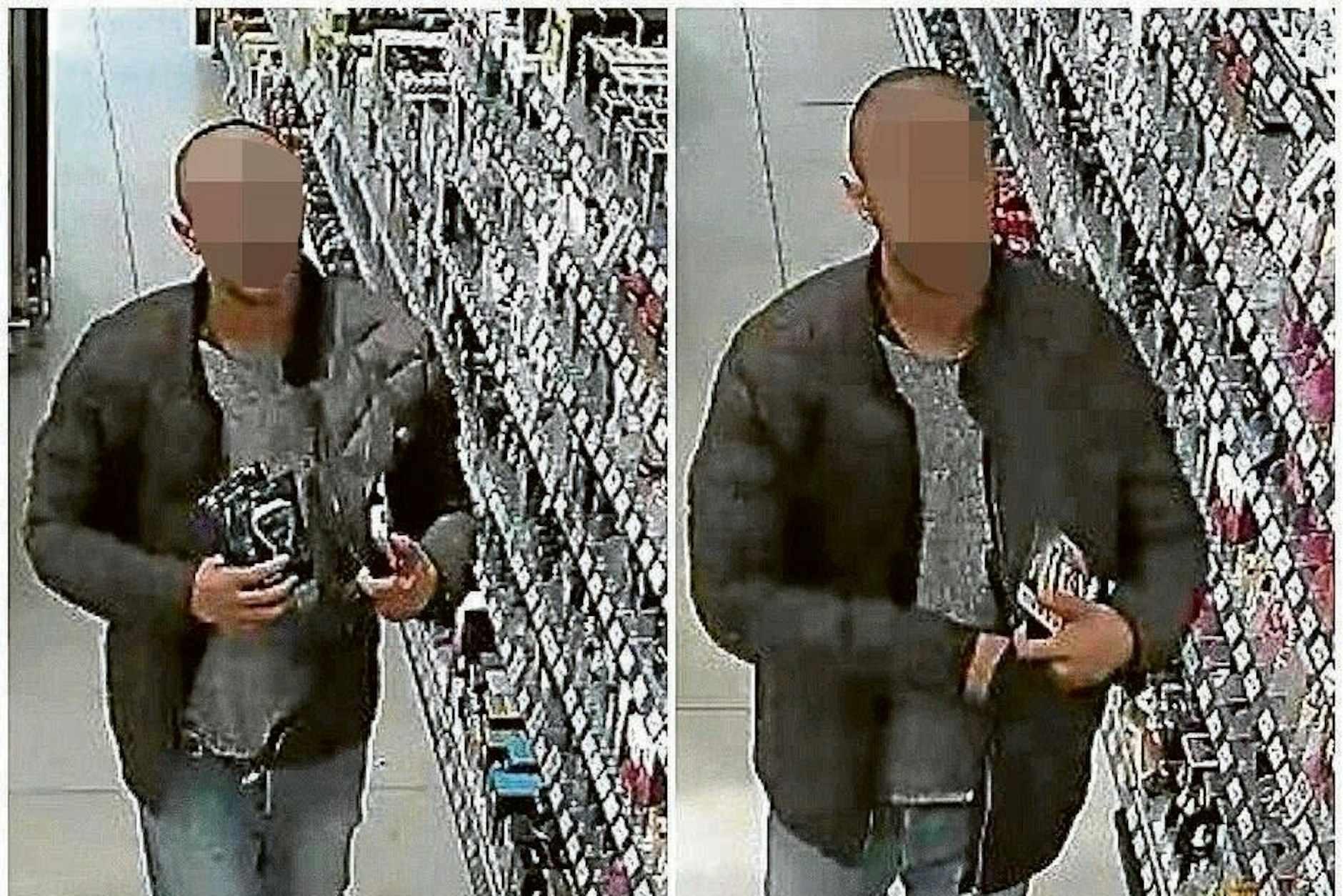 Ein Ladendieb bei der Arbeit. Er griff gleich mehrfach zu.