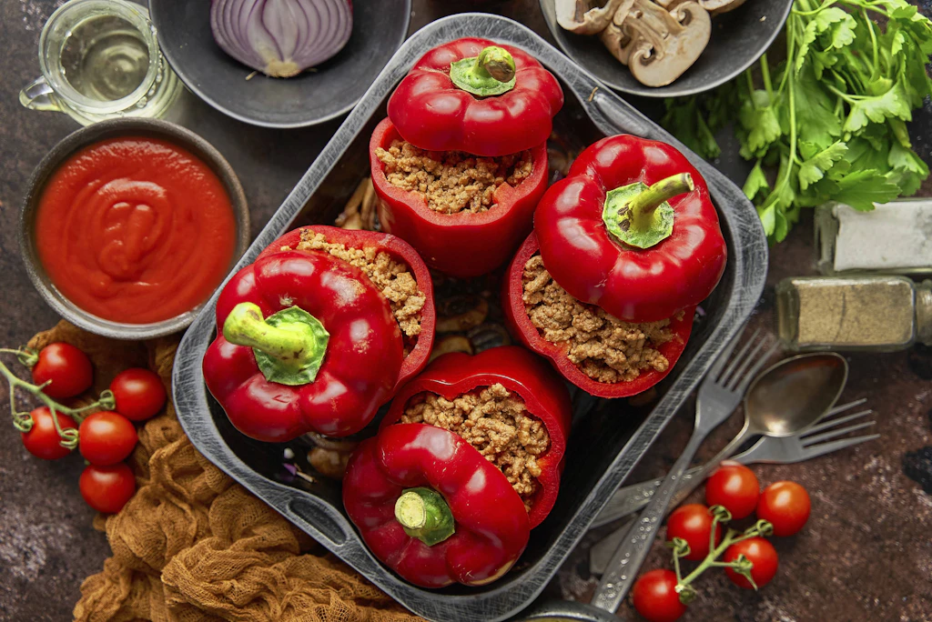 Schnell-Rezept: Gefüllte Paprika mit Hack aus der Heißluftfritteuse