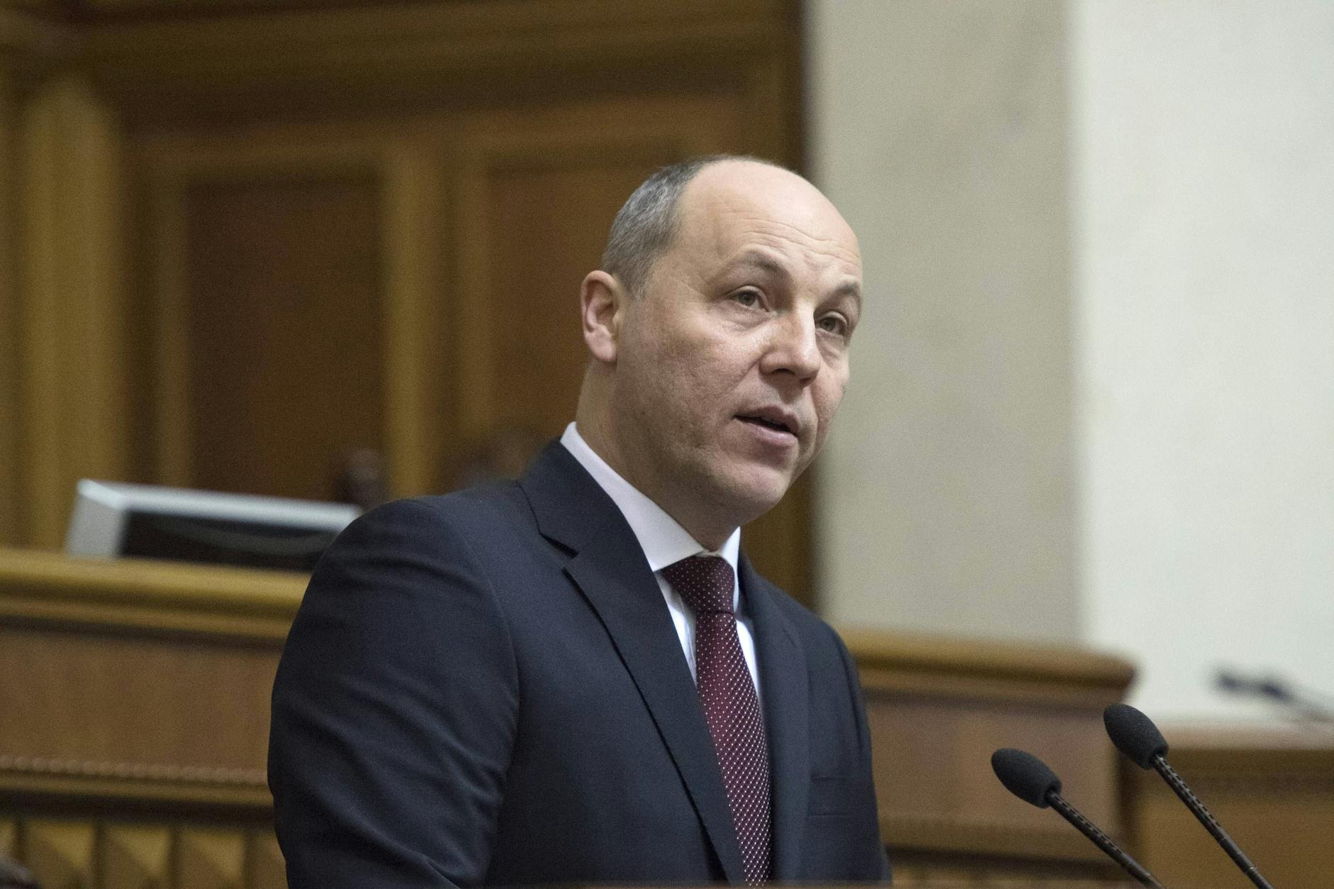 Ukraine, Kiew: Andrij Parubij spricht im Jahr 2017 während einer Sitzung des ukrainischen Parlaments.