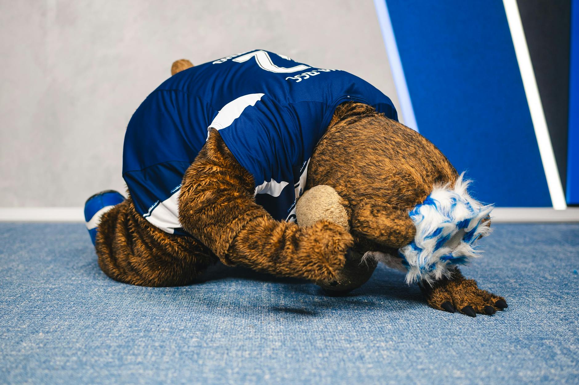 Herthas Maskottchen ärgerte sich auch Stunden nach dem Abpfiff noch immer, schlug mit seiner Tatze auf den Boden.