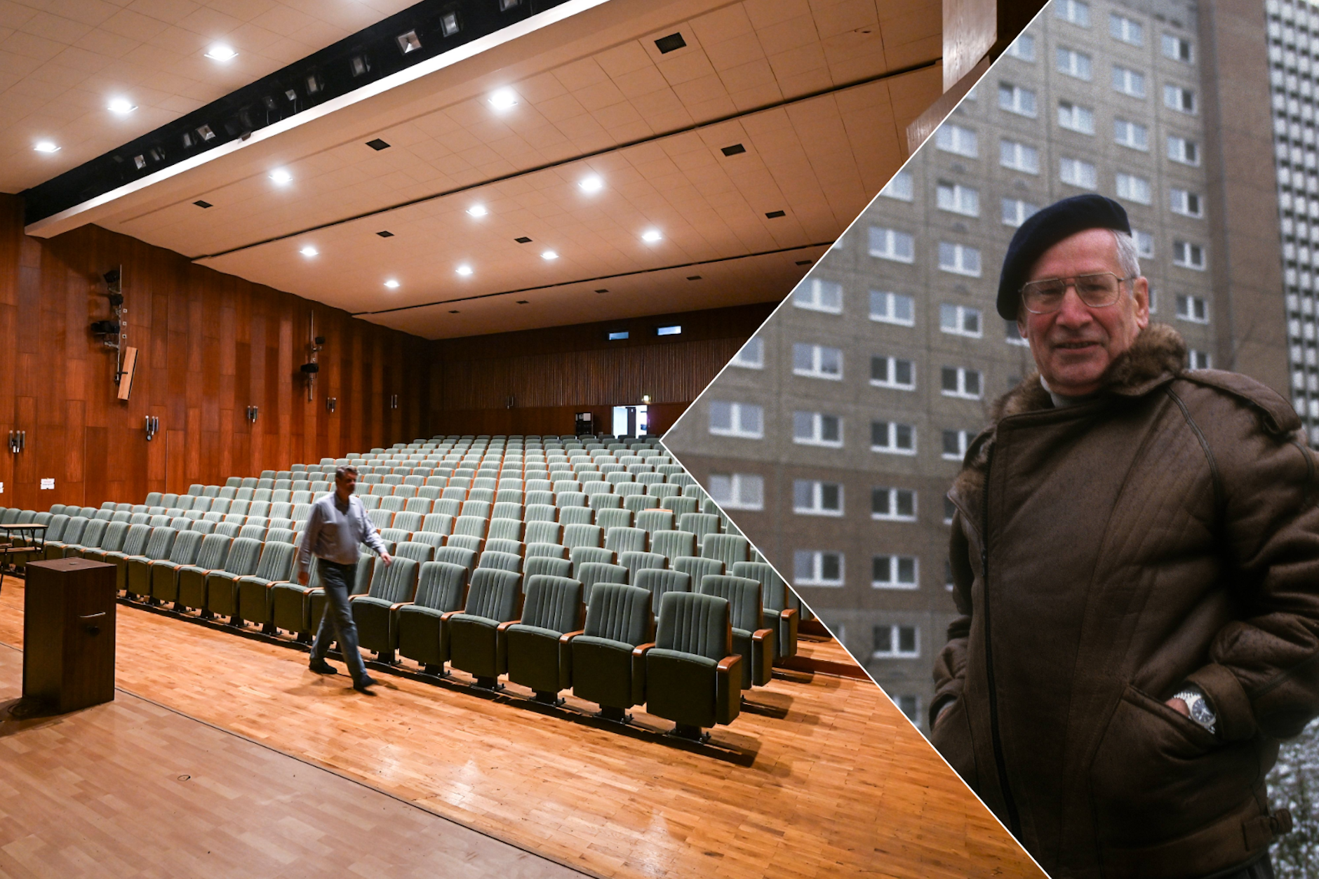 Der einst geheime Kinosaal in Gosen wurde für die Agenten von Auslandsspionage-Chef Markus Wolf (re.) gebaut. Seit 1988 hat sich hier nichts geändert.