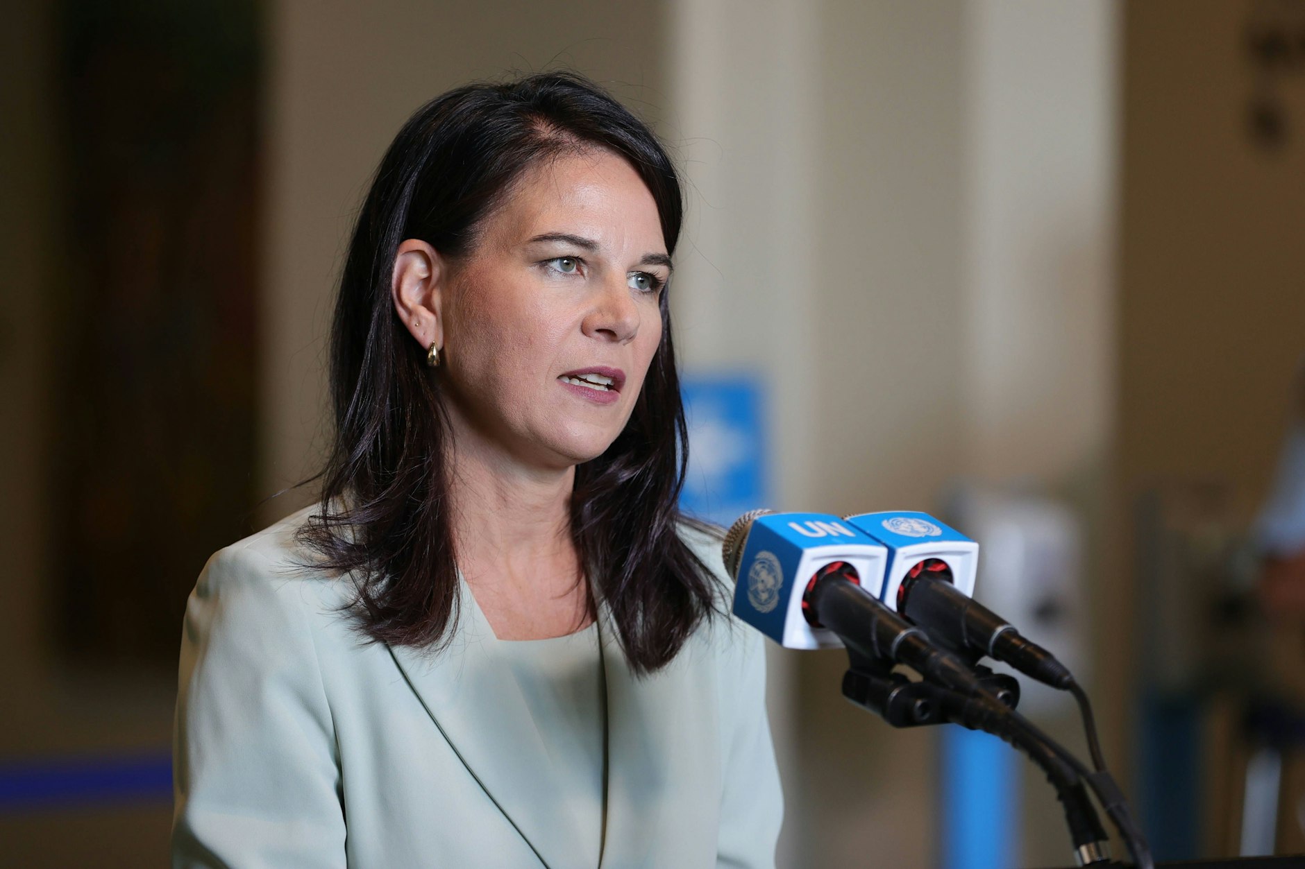 Die neue Präsidentin der UN-Vollversammlung&nbsp;<a href="https://www.berliner-zeitung.de/topics/annalena-baerbock">Annalena Baerbock</a>&nbsp;am Dienstag in New York