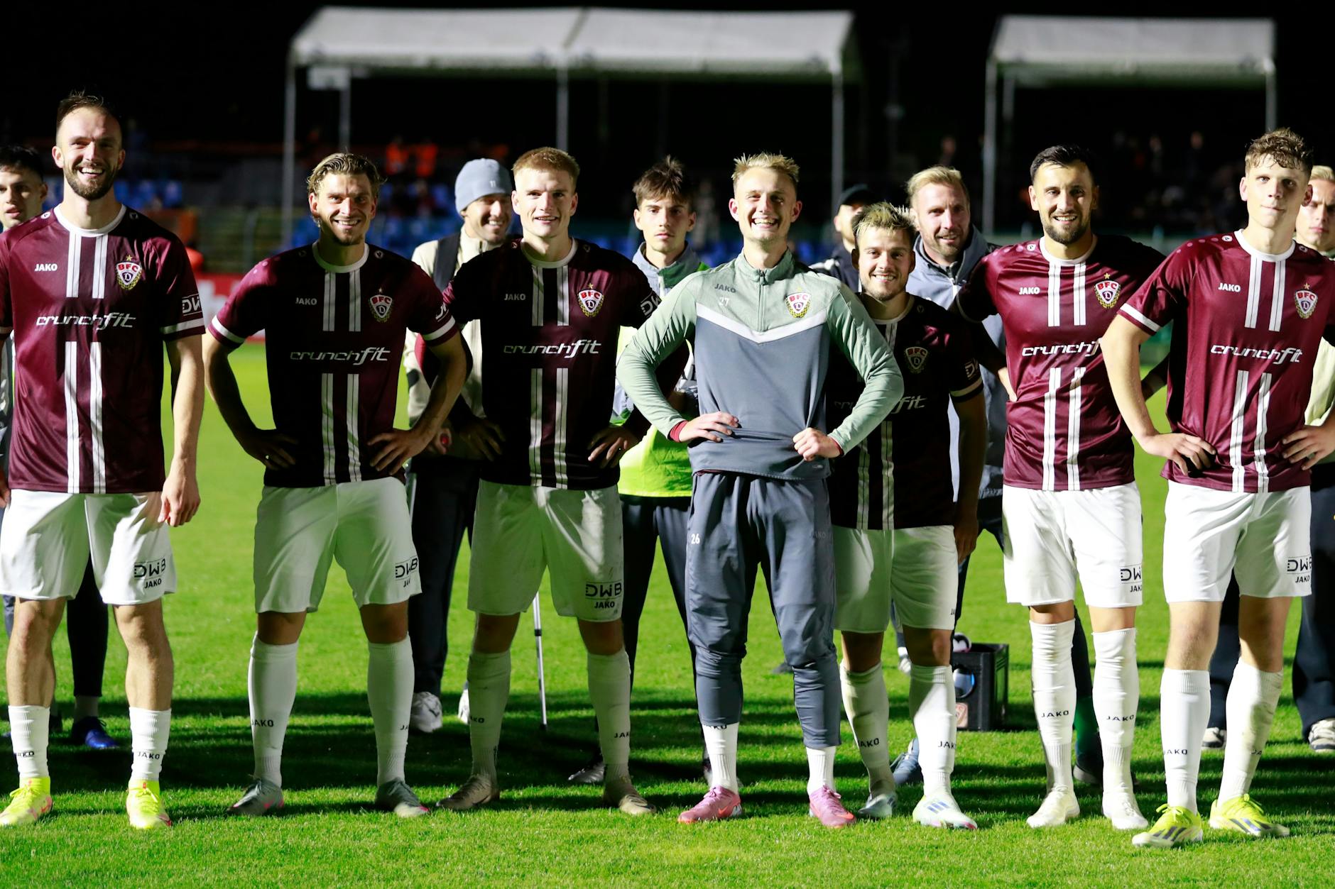 So wie nach dem Spiel gegen Greifswald wollen die Spieler des BFC Dynamo auch nach der Partie bei Chemie Leipzig feiern.