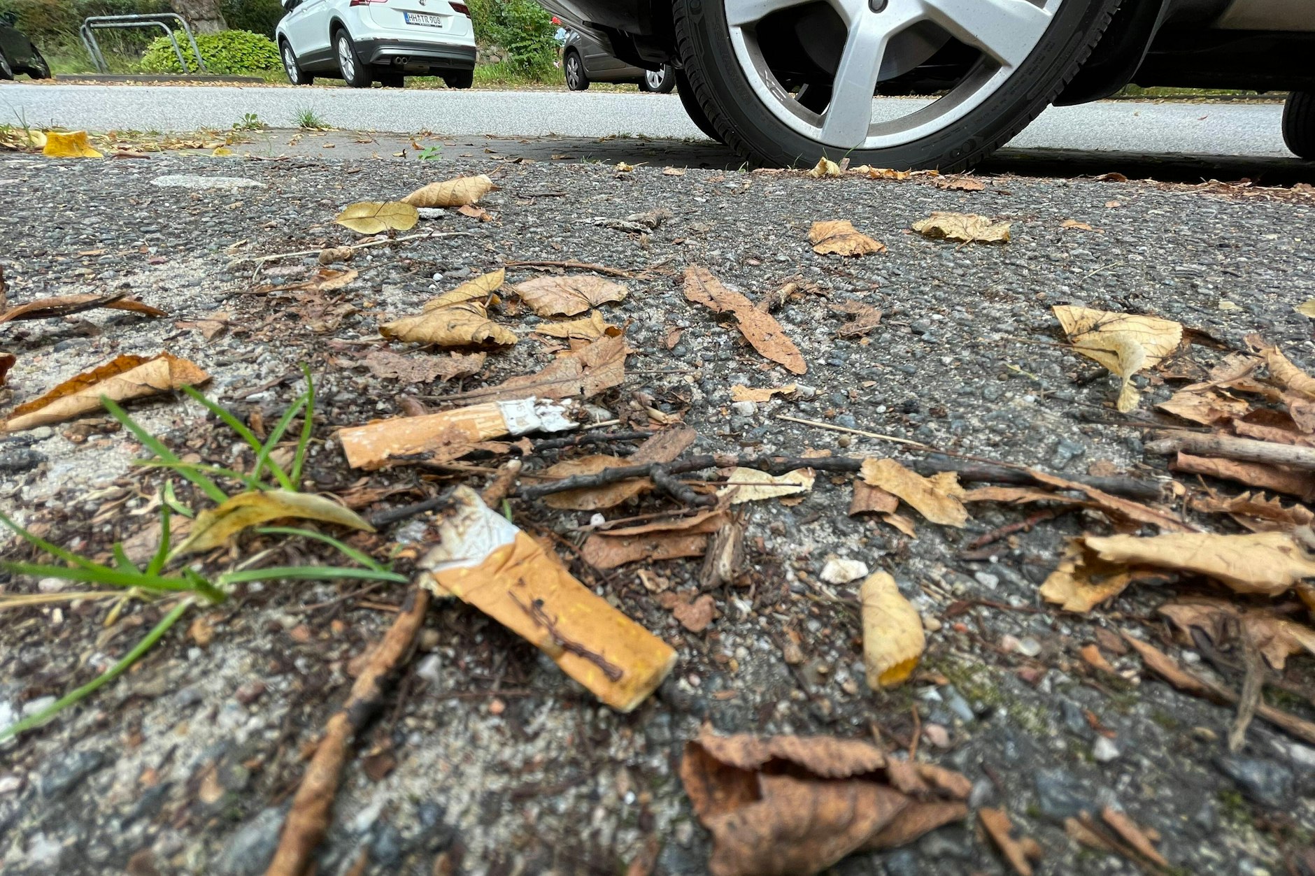 Weggeworfener Zigarettenstummel am Straßenrand sind eines des größten Müllprobleme in der Stadt.